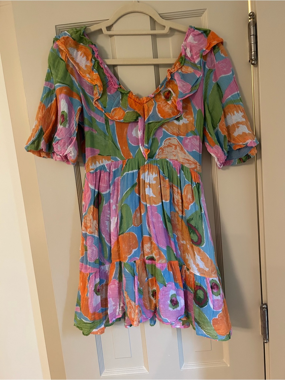 Banjanan Multicolor Floral Ruffle Dress - Pink, Orange & Green